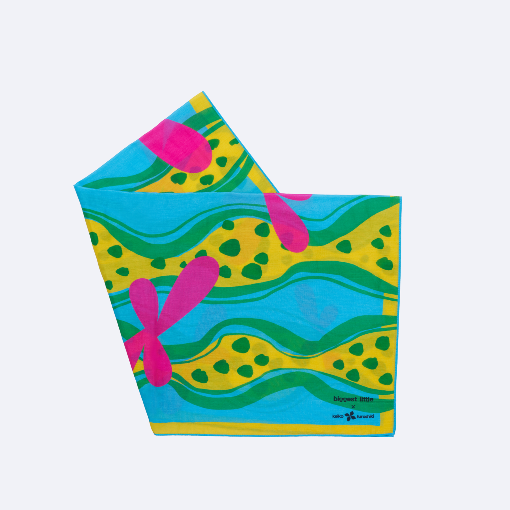Art play silk in "dots and friends" print on a light blue background